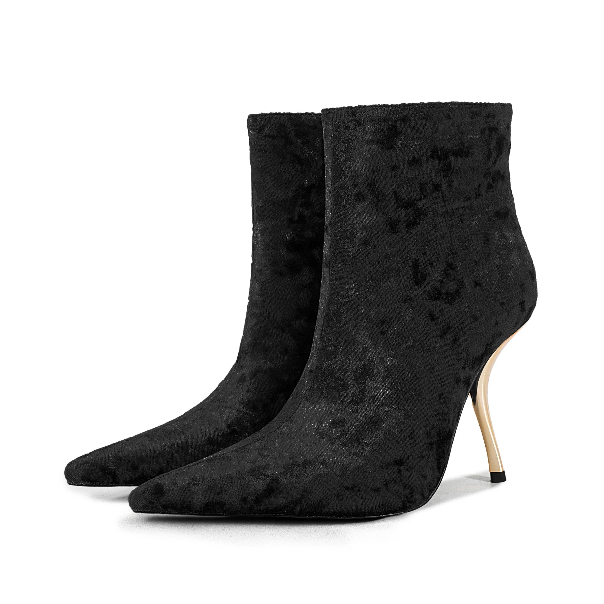 2025European AndAmerican Women's Autumn Andwinter New Style Metal High Heels,advanced Stonepattern Sidezipper Pointed Shortboots