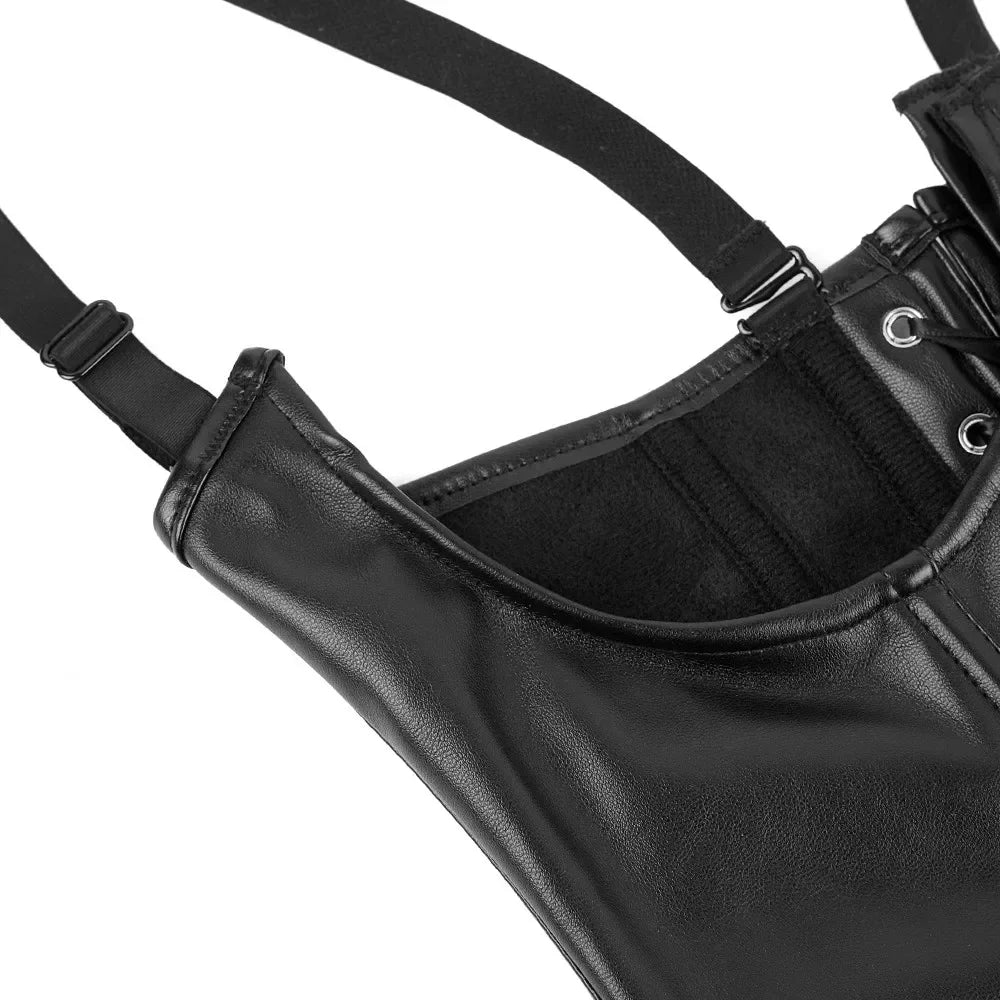 Leather Underbust Corset Top with Straps Sexy Women's Waist Cincher Corselet Vest Lace Up Gothic Punk Corsets Bustiers Plus Size