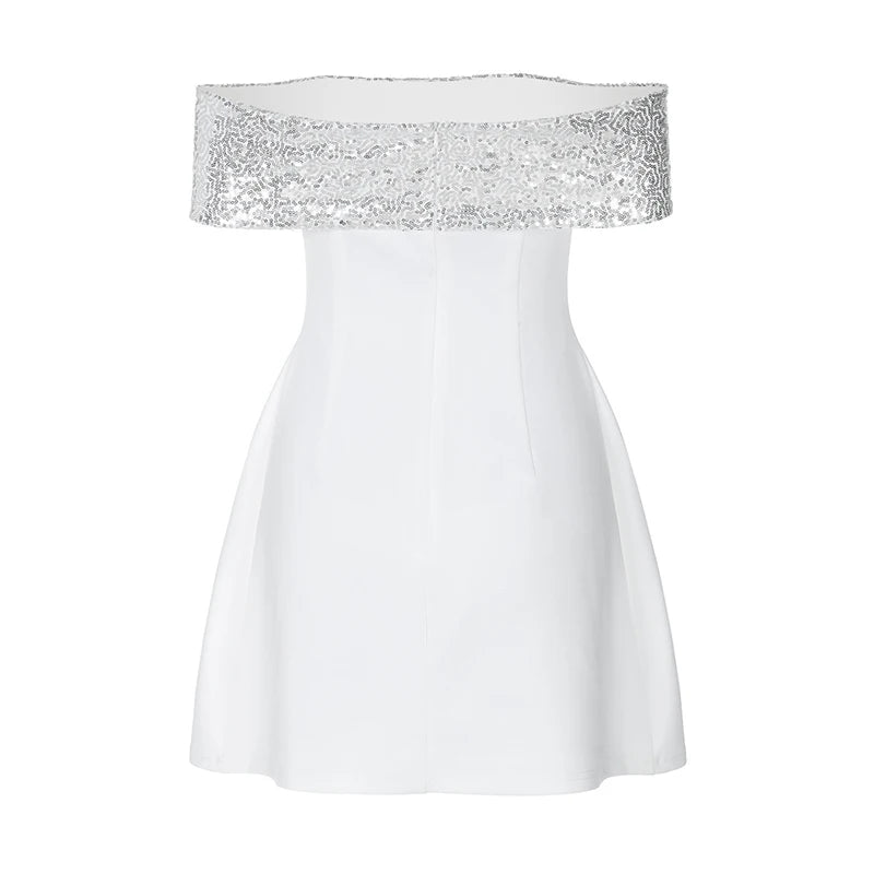Mozision Off-shoulder Sequins Strapless Sexy Mini Dress Women Fashion Sleeveless Backless Sparkle High Waist Club Sexy Dress