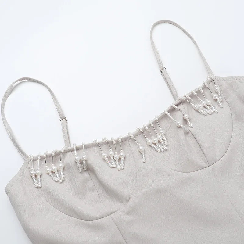 NIDANSSI Beading Split Evening Club Party Dress Women Robes Backless Elegant Sexy Dress Bodycon Midi Long Summer Dress Vestidos