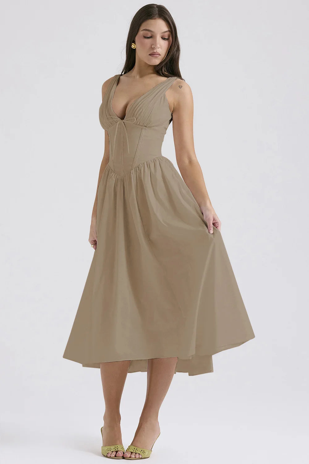 NIDANSSI White Pleated Lace Up Backless Holiday Casual Dress Women Elegant Sexy Dress Bodycon Midi Long Summer Dress Vestidos