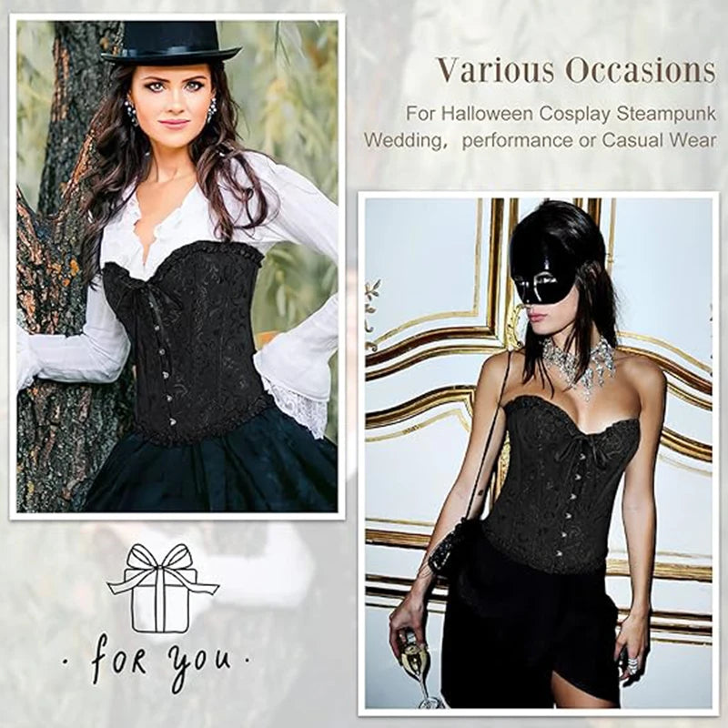 BurVogue Women Lace Up Sexy Floral  Boned Corset Overbust Body Shaper BustierLingerie Bodyshaper Top Corsets Top