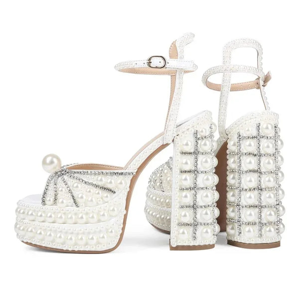 Highqualityhandmaderhinestonerough High-heeledthicksoled Fishmouth Sandalsfrom Europe AndAmerica, Women's Sexy Rivet Party Shoes Wofashion.xyz