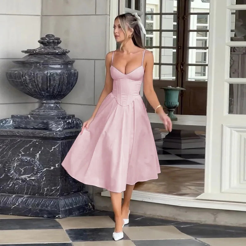 NIDANSSI 2025 Bodycon Slim Backless Evening Party Dress Women Robes Pleated Elegant Sexy Dress Midi Long Summer Dress Vestidos