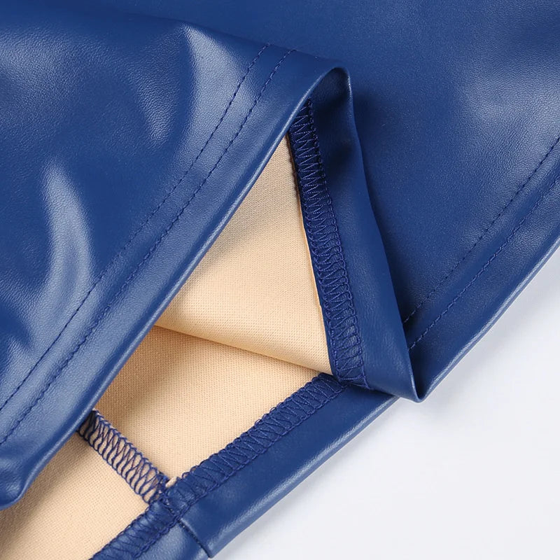 Mozision Winter New Sleeveless PU Leather Mini Dress For Women Robe Turtleneck Bodycon Ruched Sexy Short Dress Vestido