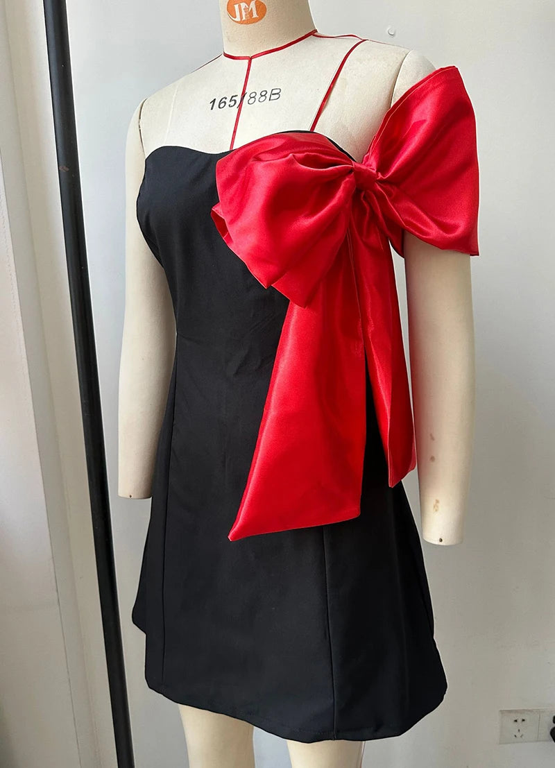 Mozision Off-shoulder Bow Sleeve Sexy Mini Dress For Women Robe Fashion Strapless Backless Evening Club Party Dress Elegant