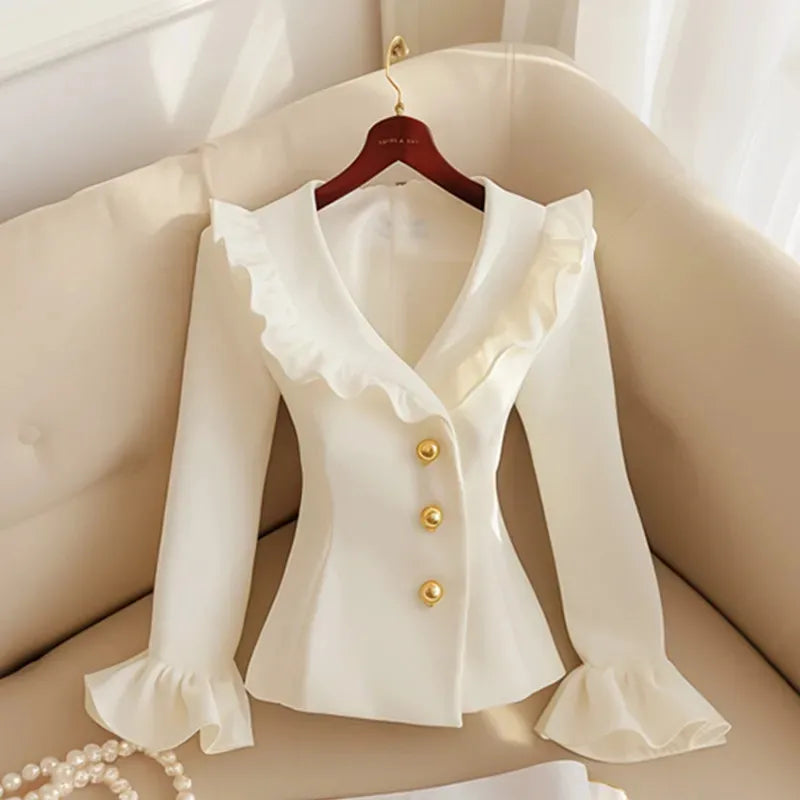Spring And Autumn 2025 New Jacket Ladies' Blouses Are Unique And Super Beautiful White Receive Waist Overcoat