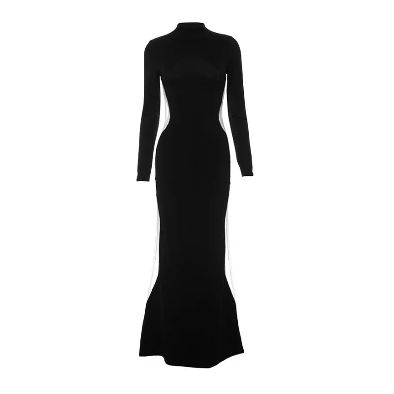 Black Maxi Dresses For Women Side See Through Vestidos Elegantes Para Mujer Slim One-Pieces Sexi Night Dress Hot Club Outfit