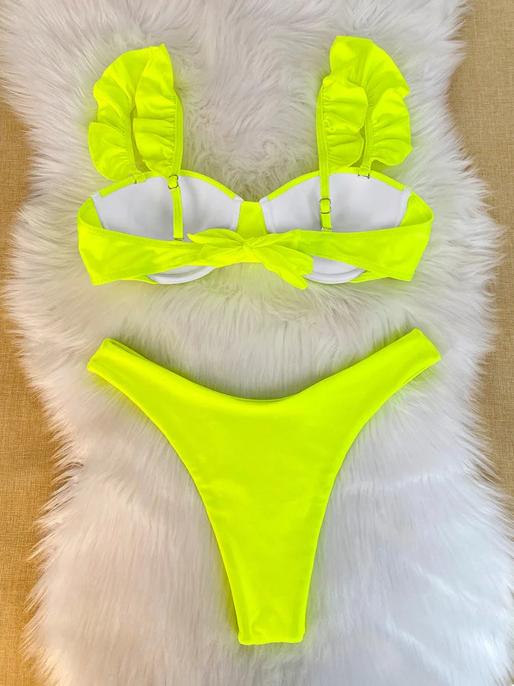 Yellow Bikini Solid Swimwear 2024 Swimsuit Women Low Waist Bathing Suit Summer Beach Wear
