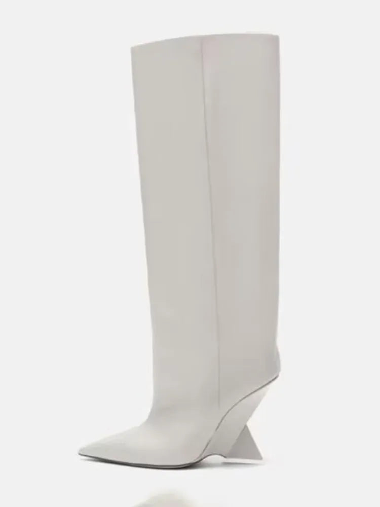 2024 New Women's Knee High Boots Fashion Pointed Toe High Heels Brown Long Boots Shoes for Women with Heteromorphic Heel