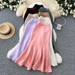 Women's Knitted Midi Dr Pure Color Long Sve Slim Fit High Waist V-Ne Korean Sle Faionable Autumn Winter Dr