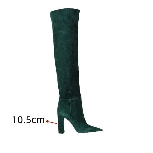 Ladies' Autumn and Winter Suede Thick High-heeled Oversized Knee High Boots, European and American Sexy Versatile Sleeve Boots