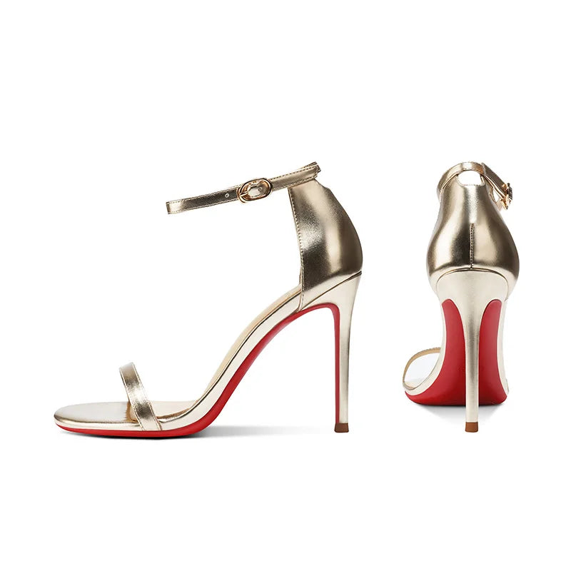 High heeled sandals for women in the summer of 2025, fashionable black, sexy, slim heel, straight buckle high-heeled shoes