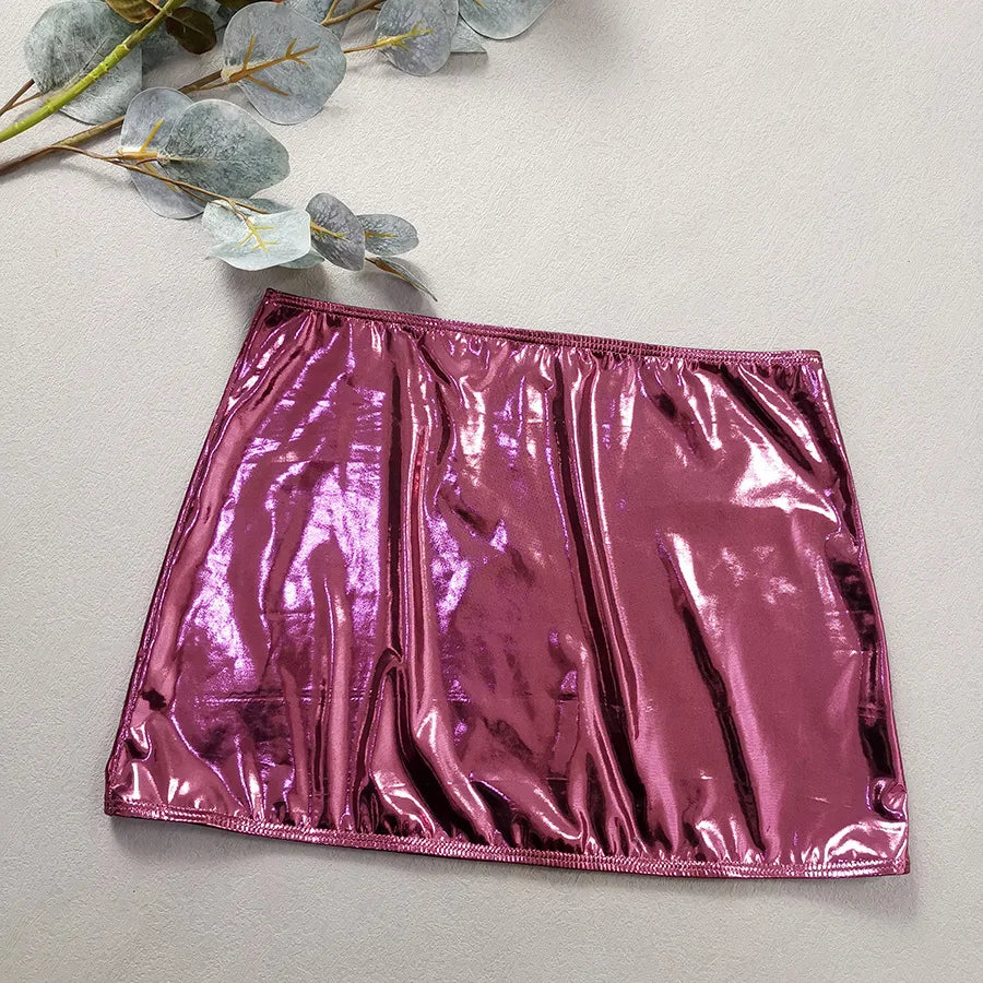 Shiny Pink Micro Thong 3 Piece Bikini Set Damen Women 2025 Sexy Swimsuit with Skirt Cover Up Bandeau Swimwear Beachwear Bikinis