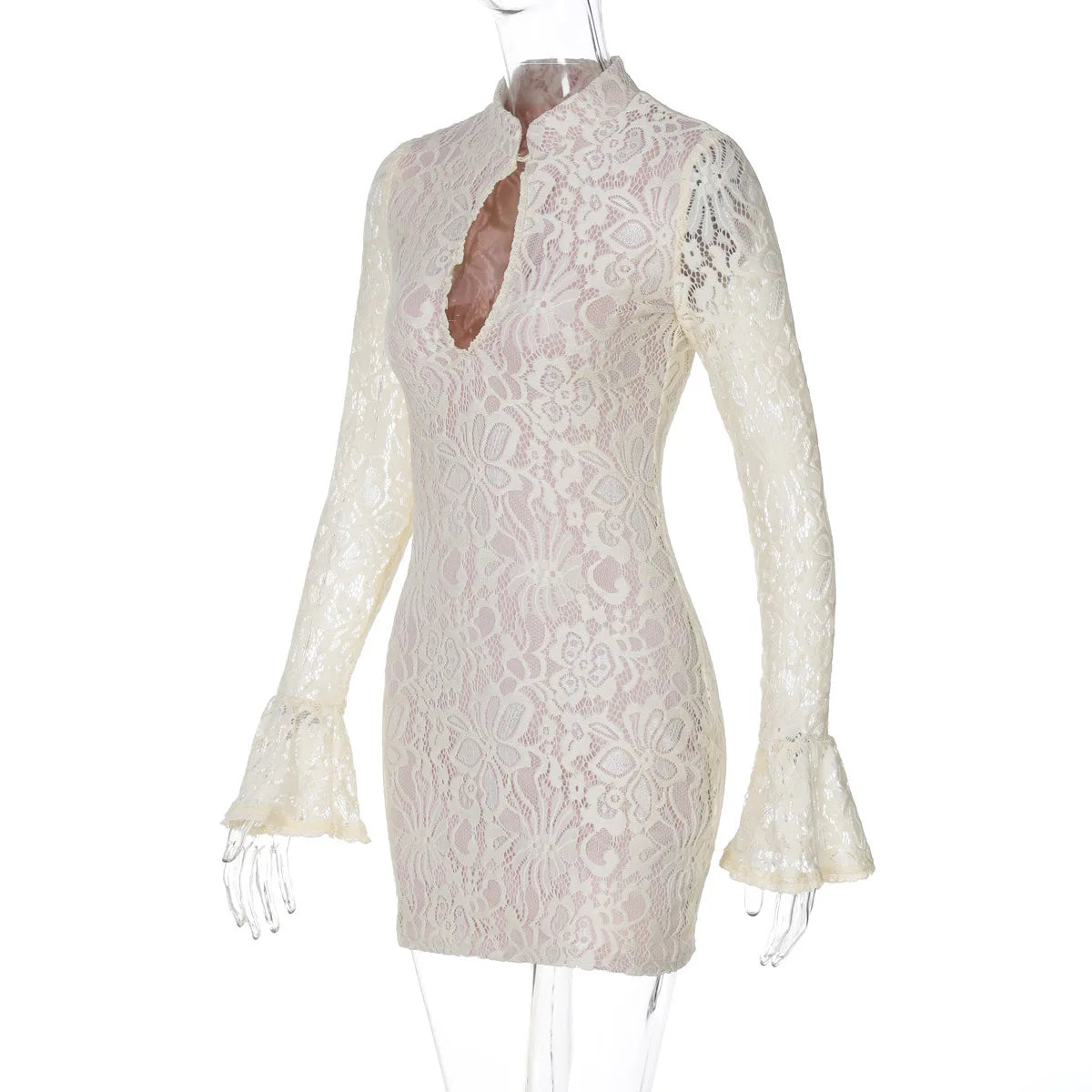 NIDANSSI White Lace Lining Hollow Out Autumn Dress Women 2024 Robes Elegant Evening Party Dress Bodycon Mini Dress Vestidos