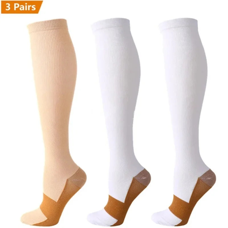 3 Pair Copper Compression Socks Women Men Anti Fatigue Pain Relief Graduated Unisex Compression Stockings Knee High 15-20 MmHg
