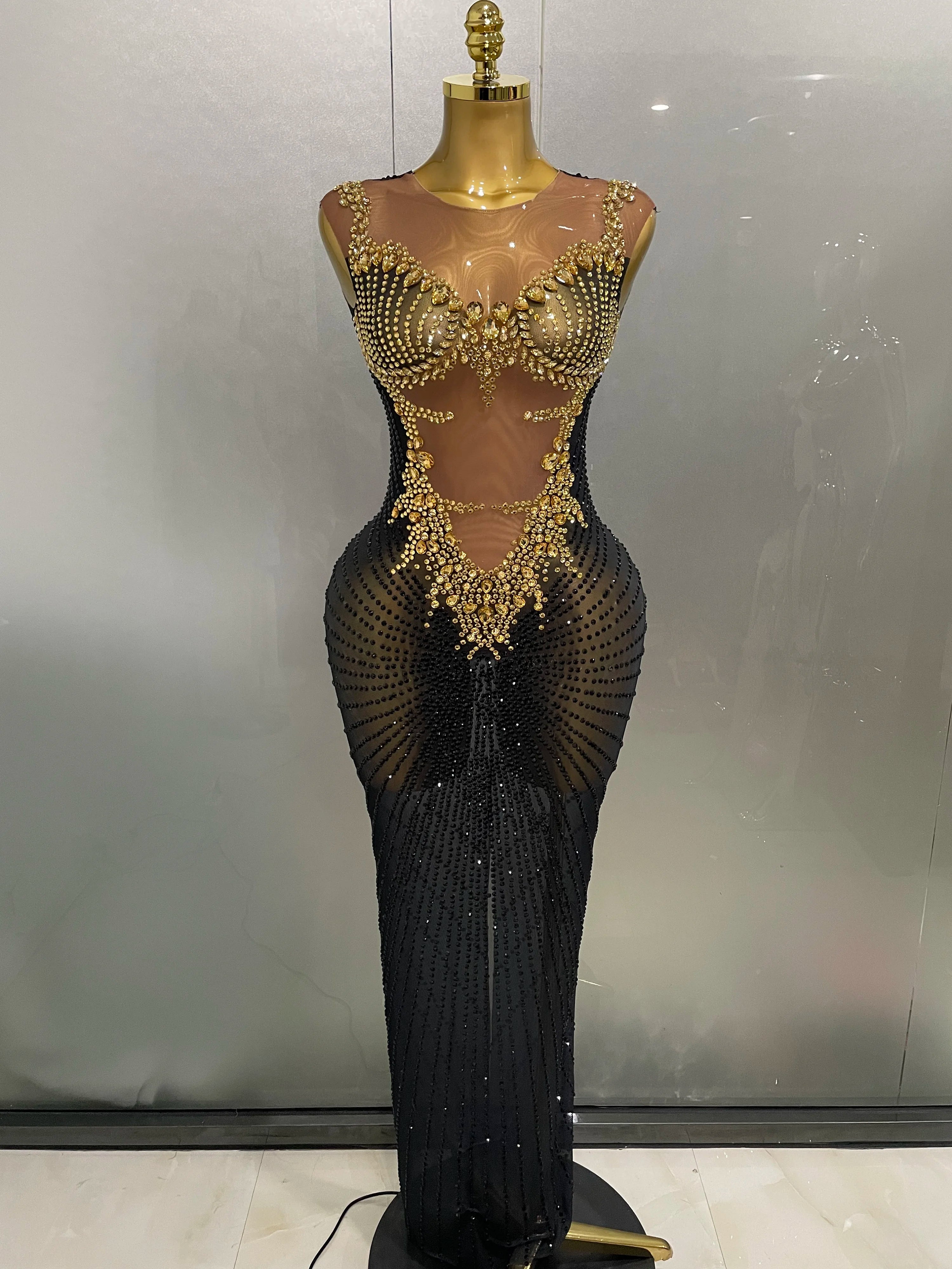 Sexy Sparkly Rhinestones Sleeveless Long Dress 2025 New Women Birthday Celebrate Evening Photo Shoot Stage Performance Costume Wofashion.xyz