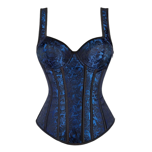 Vintage Women Gothic Corset Top With Straps Overbust Sexy Bustier Zipper Brocade Push Up Corselet Vest Lingerie Plus Size Wofashion.xyz