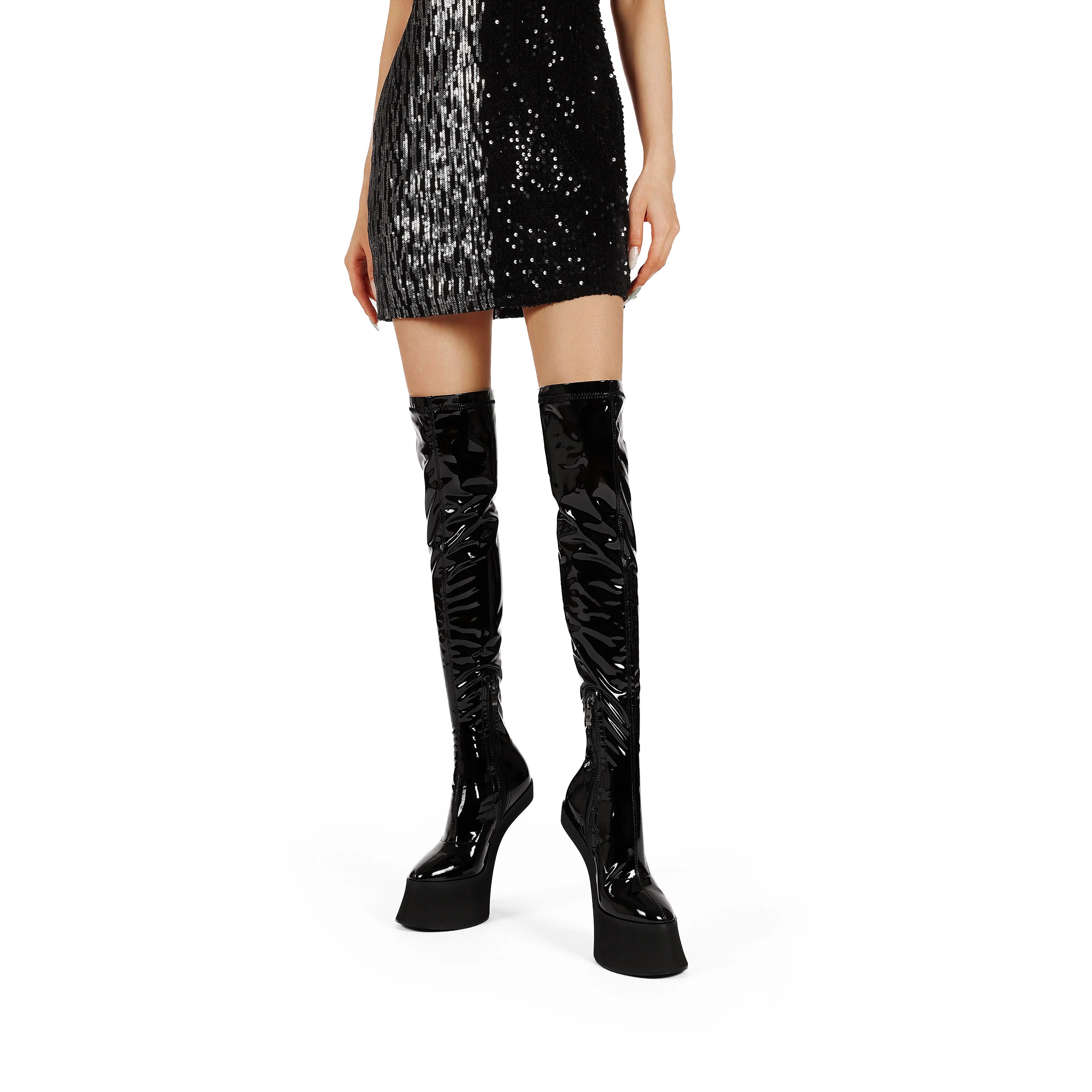 2025 European and American women's fashion opposite sex tailless design dance runway short bootswith side zipper knee high boots