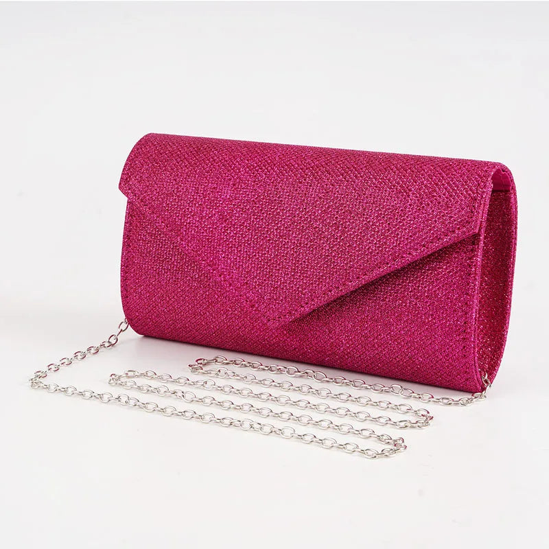 Women Envelope Evening Bag Glitter Ladies Chain Shoulder Bags Shiny Silver Long Purse Female Wedding Party Clutches Mini Handbag