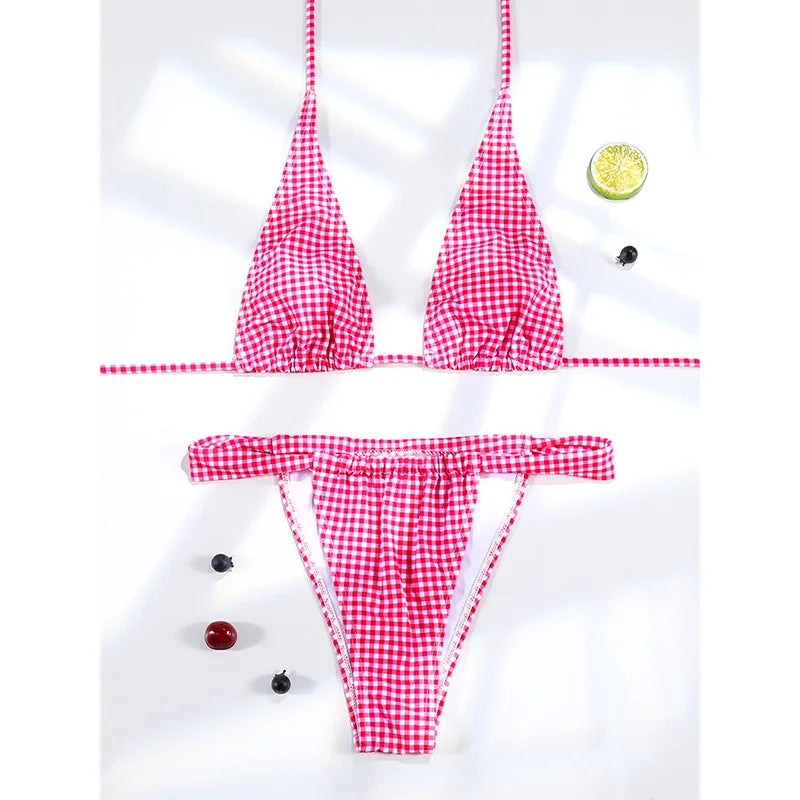 Sexy Bikinis Plaid Swimsuit Print Swimwear For Women 2025 Bathing Suits Push Up Bikini Low Waist Sets Two Piece Suit Summer