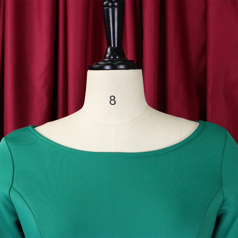 Elegant Party Dress for Woman 2024 Modern O Neck Three Quarter Sleeve High Waisted A Line Mid Calf Birthday Dinner Wedding Cloth