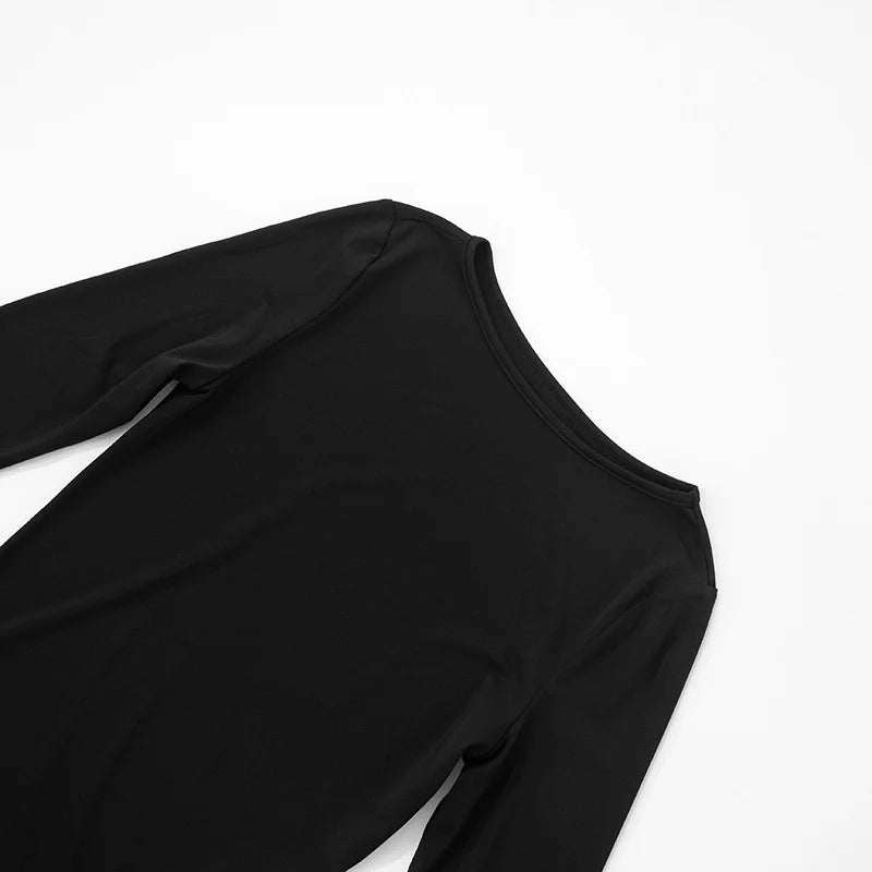 Mozision Metal Ring Long Sleeve Ruched Sexy Mini Dress Women Fashion Autumn New O Neck Draped Bodycon Club Dresses Female