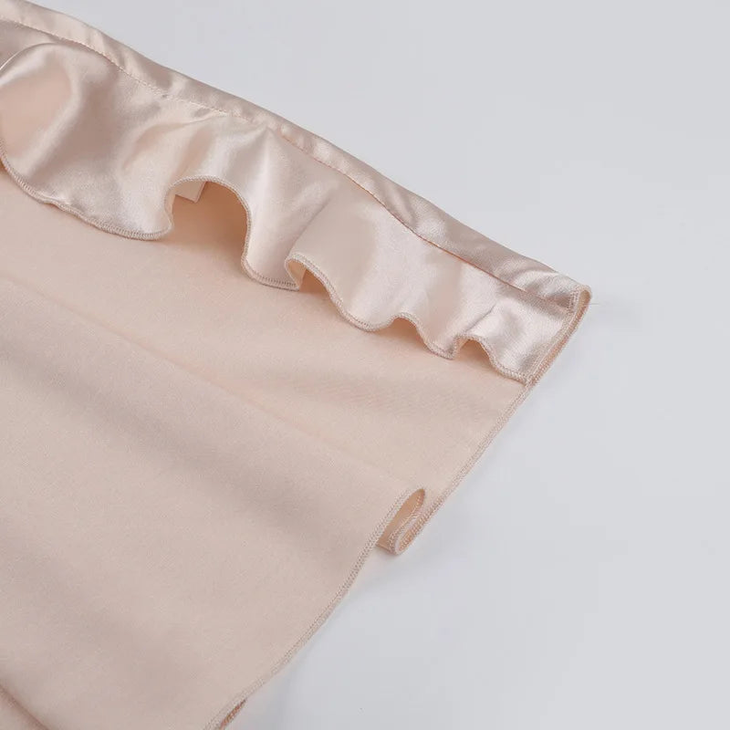 NIDANSSI Satin Ruffle Slim Backless Evening Party Dress Women Robes Bodycon Elegant Sexy Dress Midi Long Summer Dress Vestidos