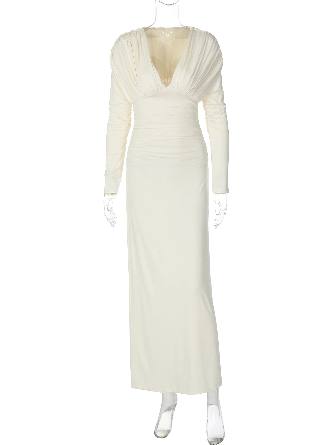 Dulzura 2025 Autumn Latest Fashion Sexy V-Neck Long Sleeve Ruched Slim Long Dress Women Casual Elegant Party Club Office Clothes