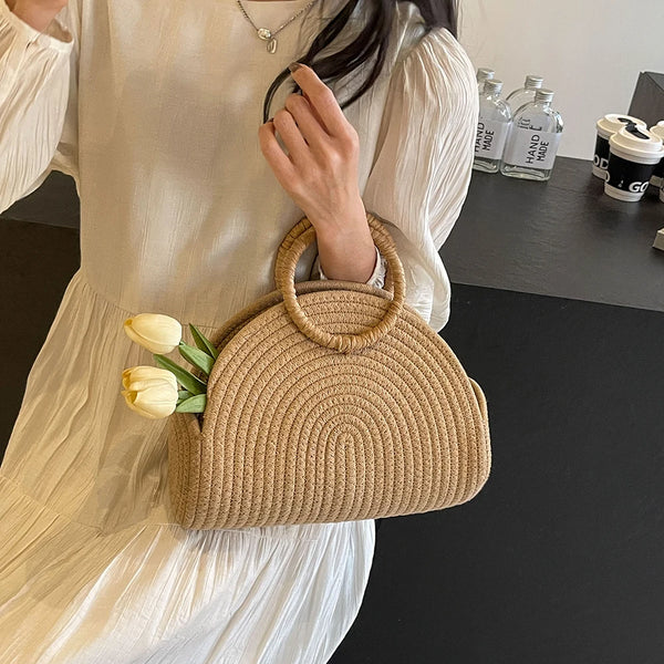 Handwoven Clutch Purse Retro Cotton Rope Shoulder Purse Holiday Travel Handbag Vacation Bag for Women and Girls Wofashion.xyz