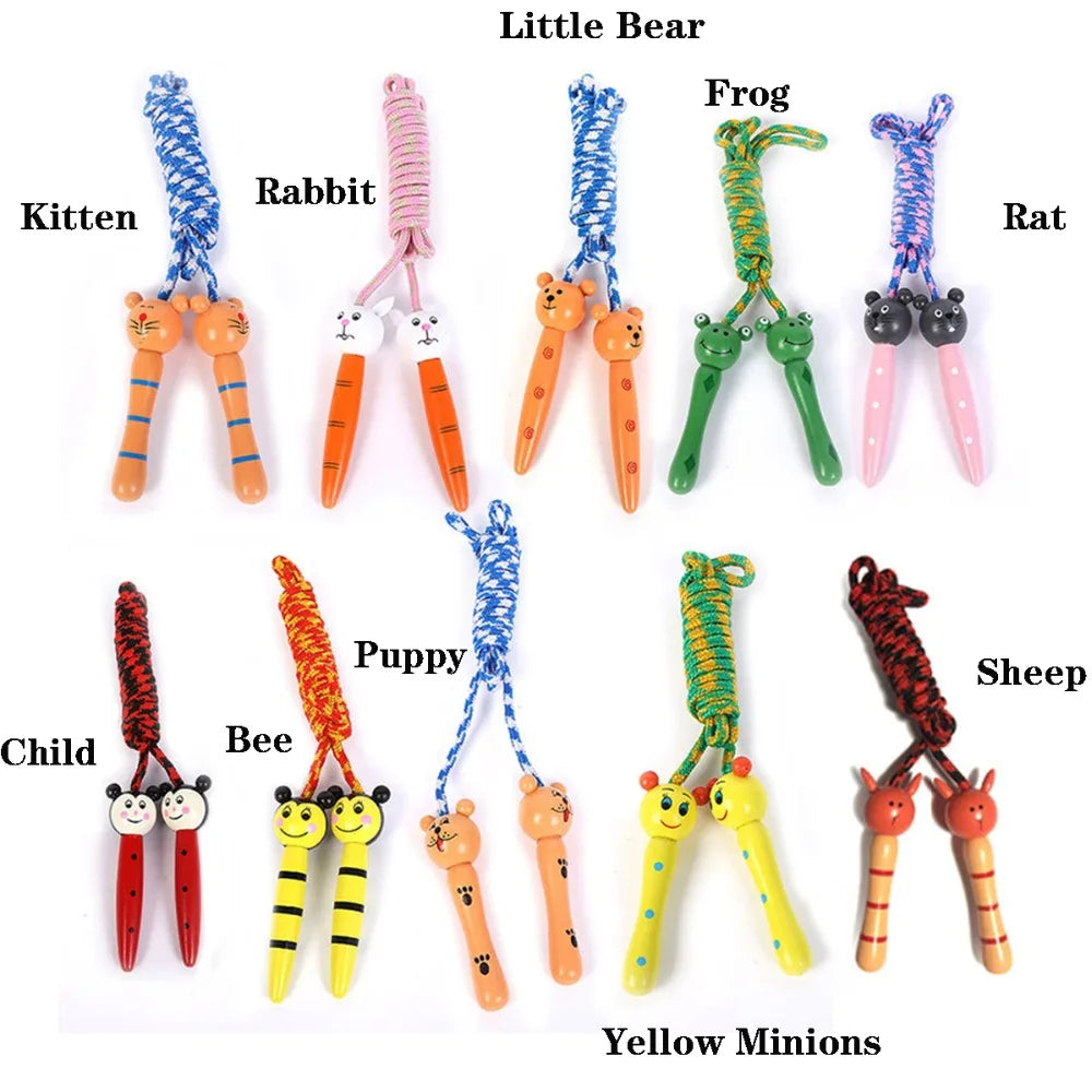 Cartoon Jump Rope Children's Cotton Jump Rope Wooden Handle Adjustable Cotton Weaving Fitness Jump Rope Exercise