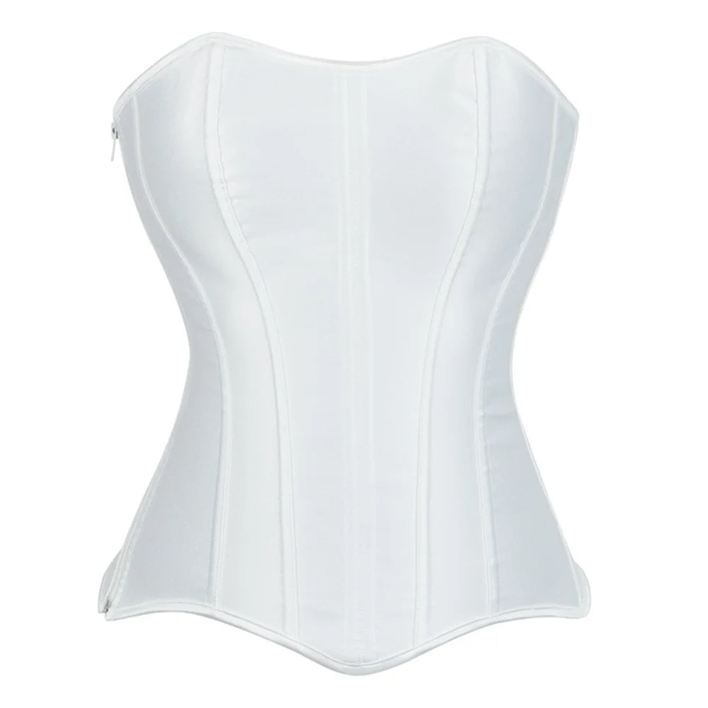 White Sexy Corsets Bustiers for Women Overbust Corset Top Corselet Satin Up Zipper Corsetto Shaper Gothic Korsett Black Wofashion.xyz