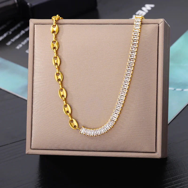 Double Layer Hollow Clavicle Chain Stainless Steel Necklace For Women Punk Hip-Hop Streetwear Jewelry Dropshipping