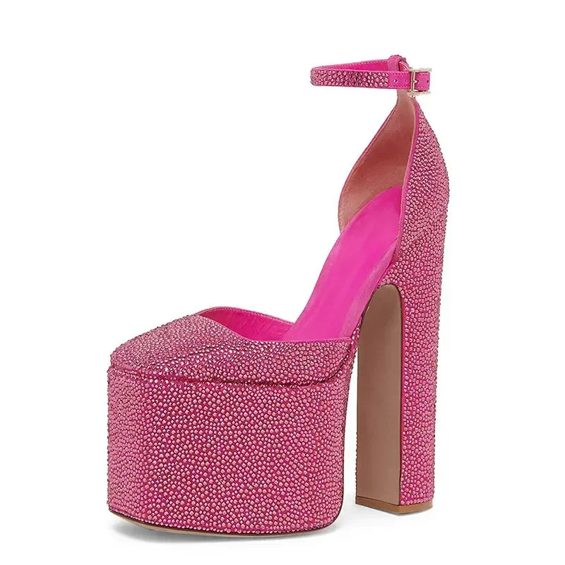 Women's European and American Fashion Super High Heel Short Boots Silver All Water Diamond Decoration Chelsea Short Boots