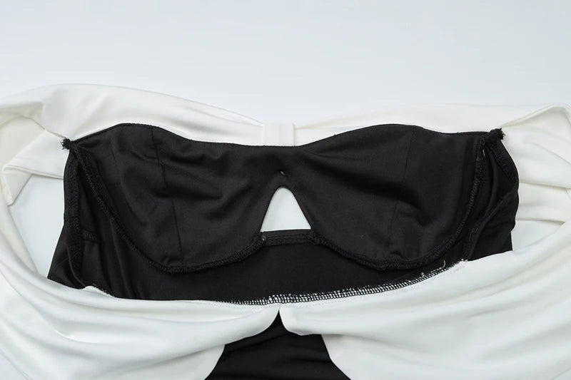 Mozision Off-shoulder Backless Sexy Mini Dress For Women Robe Fashion Patchwork Strapless Sleeveless Split Club Party Dress