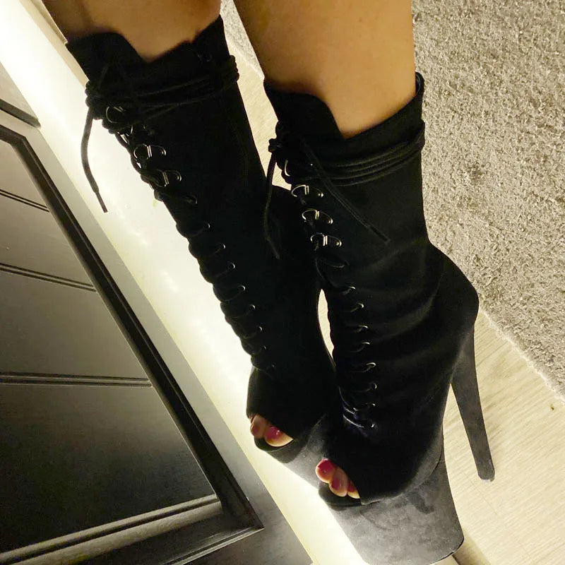 20CM Thin Heels Ankle Boots Extended Shoes length Platform Peep Toe High Heels Pole Dance Shoes Women Side Zipper Botas Mujer