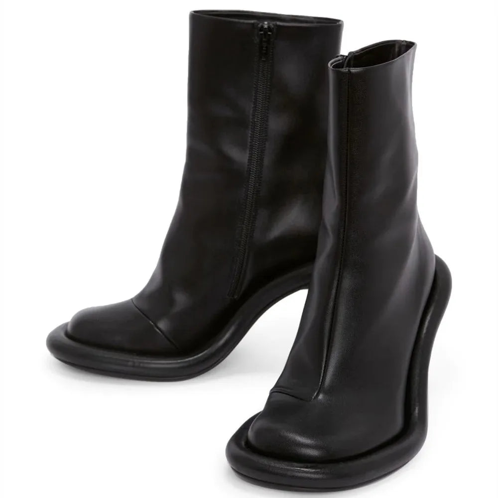 European and American Trend Retro Denim Slim High Heels Round Toe Short Boots for Women Sexy Side Zipper Fashion Banquet Shoes