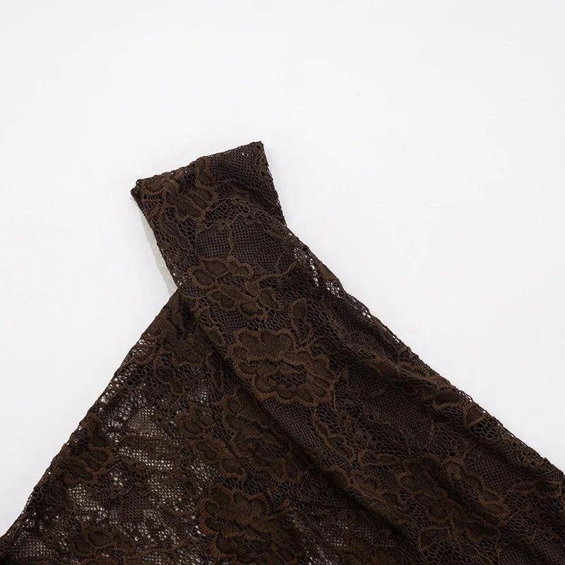 Women One Shoulder Lace See Through Sexy Maxi Dress Gown Fashion Off-shoulder Sleeveless Backless Club Long Dresses