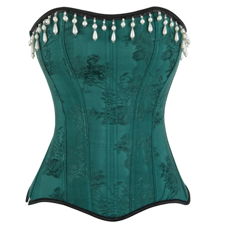 Victorian Retro Overbust Corset Bustier Women's Waist Trainer Shaper Sexy Jacquard Fashion Corselet with 15 Fishbones & Lace-up Wofashion.xyz