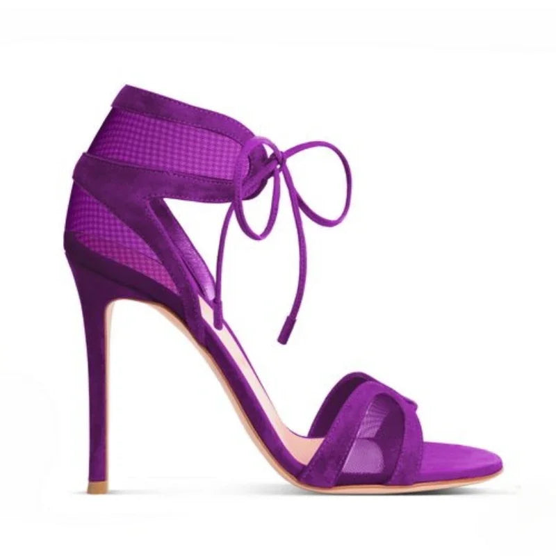 European and American Women's Summer Sexy High-heeled Fashion Week Runway Show Hollow Mesh Cross Strap Banquet Sandals