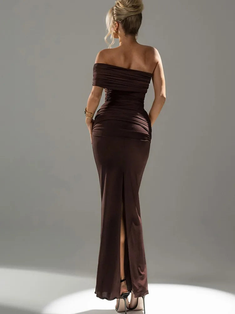 Mozision Oblique Shoulder Split Maxi Dress For Women Sleeveless Slim Fit Elegant Gown Summer Fashion Club Party Long Party Dress