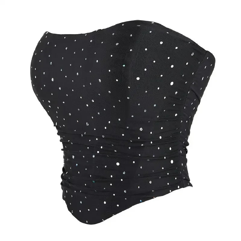 Breathable Mesh Strapless Off Shoulder Corset Tank Crop Tops Summer Camisole Underwear Women Shapers Slimming Lace Up Bustier