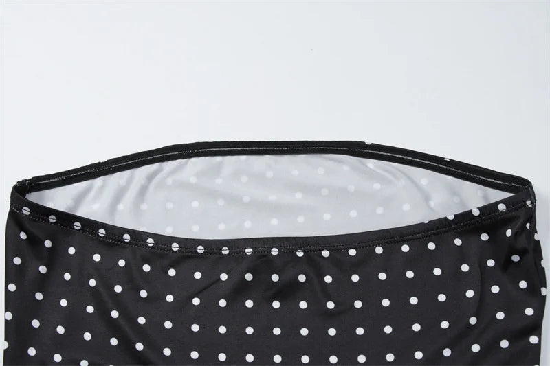 Mozision Polka Dot Strapless Sexy Maxi Dress Women Gown Elegant Scarf Collar Off-shoulder Backless Sleeveless Club Party Dress