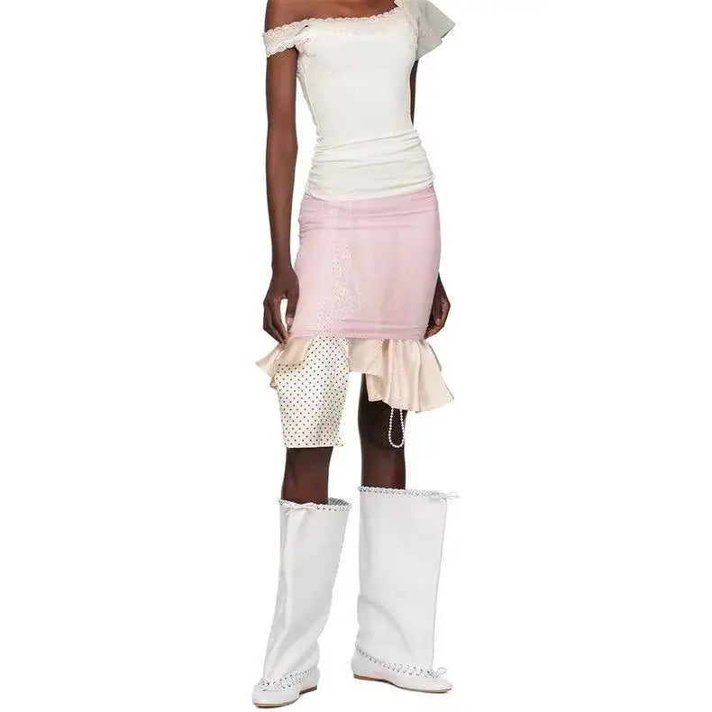 2025 Early Autumn New European and American Fashion Show Niche Fashion Slimming Wide Tube Height Increasing Pleated Pile Boots