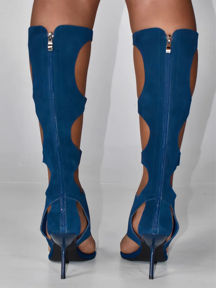 Luxury Cut-Out Knee-High Boots - Genuine Horsehair Leather Stiletto Heels with Rear Zipper | European Fashion Women's Shoes