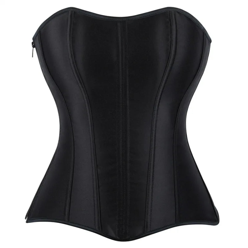 Corsets Bustiers for Women Overbust Corset Top Corselet Sexy Satin Lace up Zipper Corsetto Shaper Gothic Korsett Black Wofashion.xyz