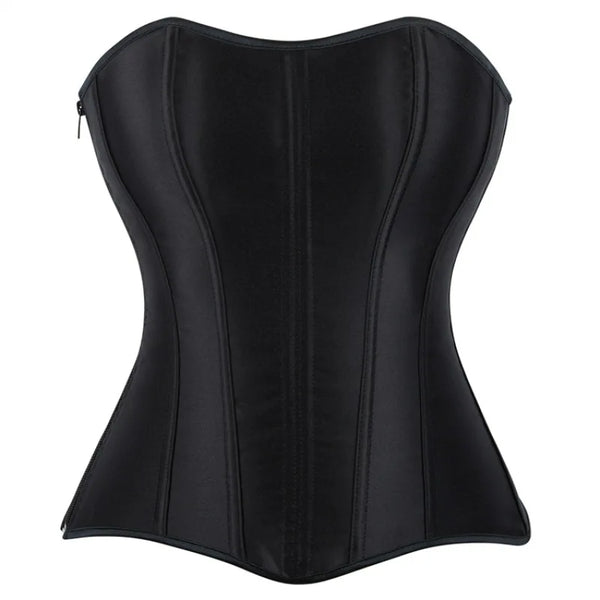 Corsets Bustiers for Women Overbust Corset Top Corselet Sexy Satin Lace up Zipper Corsetto Shaper Gothic Korsett Black Wofashion.xyz