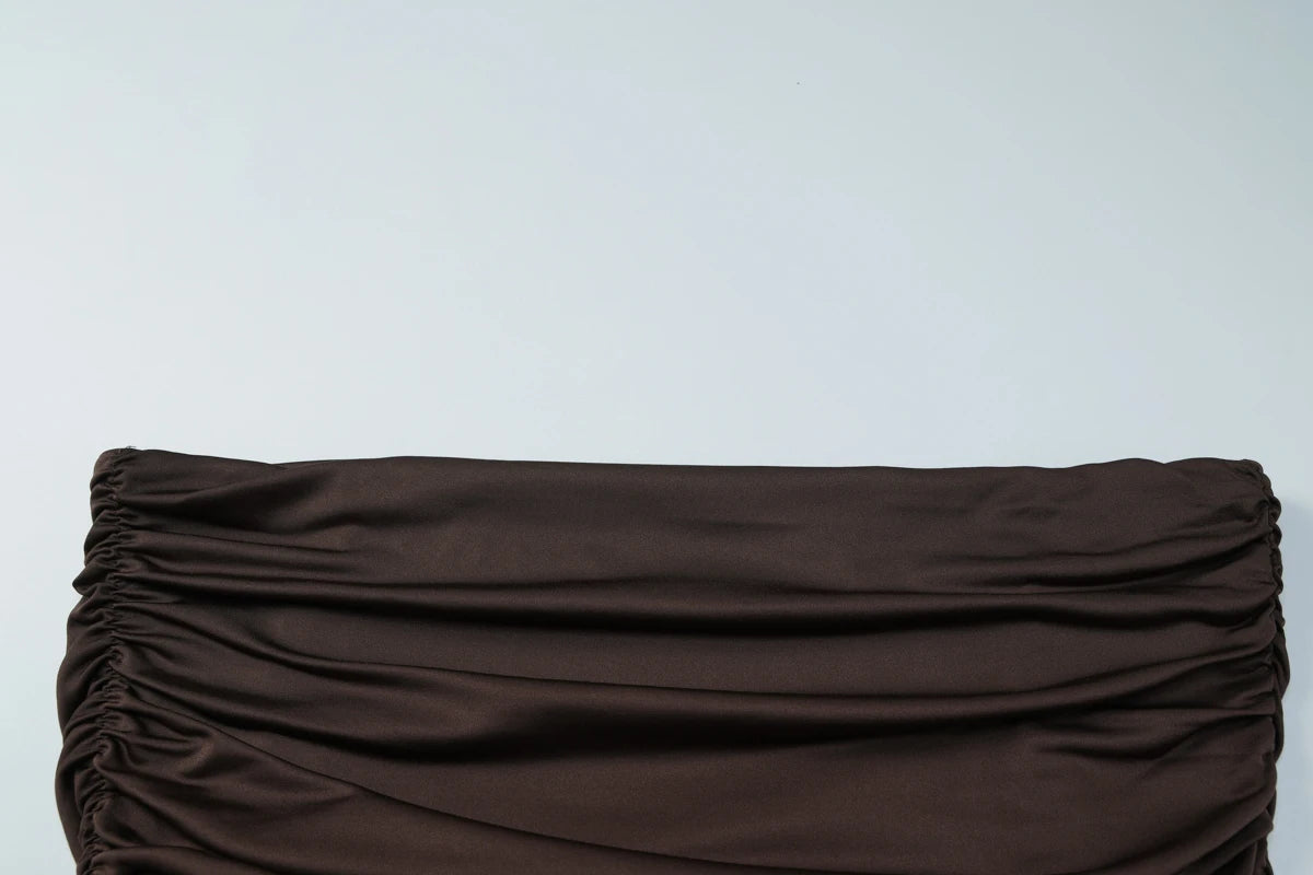 Dulzura Off Shoulder Long Sleeve Backless Ruched Slim Fit Pleated Long Dress Women'S Solid Sexy Dress Clothes Party Club Clothes