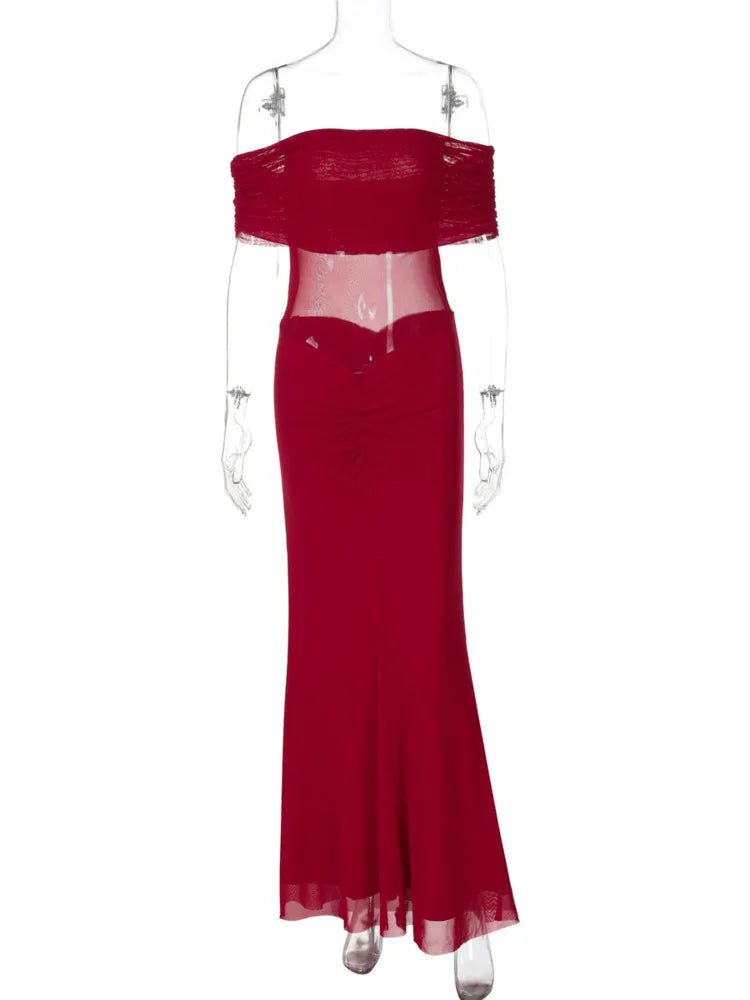 Mozision Off-shoulder Backless Sexy Maxi Dress Women Summer Fashion Strapless Sleeveless See Through Club Party Long Dress