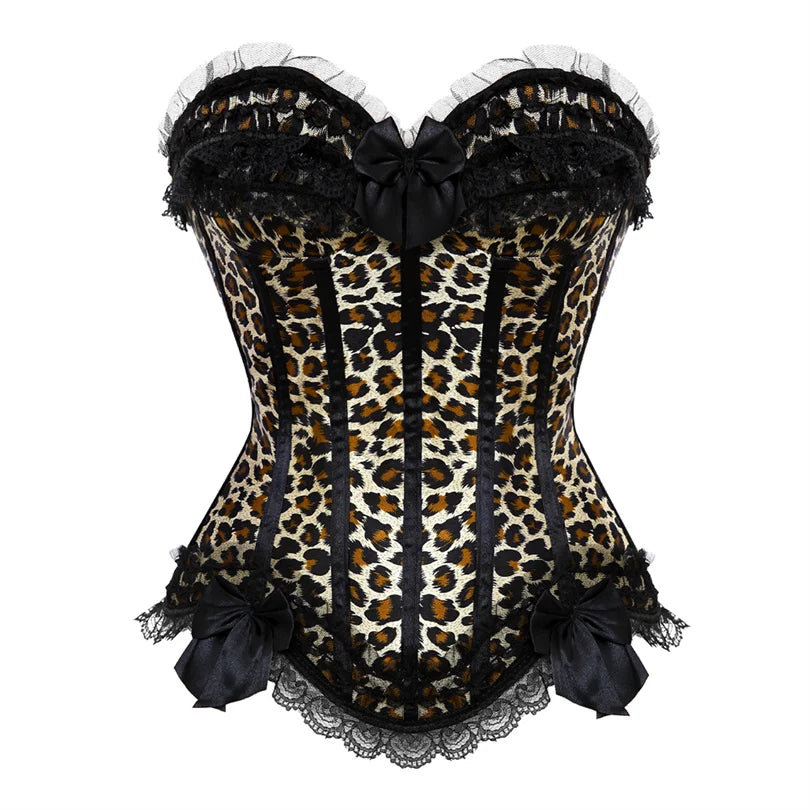 Sexy Satin Overbust Corset Top Lace Bowknot Decorated Clubwear Showgirl Body Shaper Plus Size